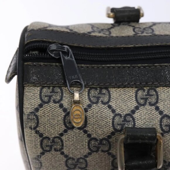 GUCCI GG Supreme Sherry Line Hand Bag PVC Navy Gold Red Auth 135604 - Picture 10 of 16